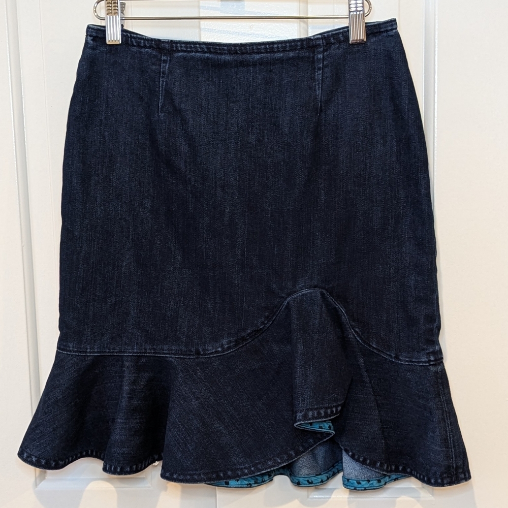 Leifsdottir Anthropologie Lana Denim skirt dark wash ruffle size 4